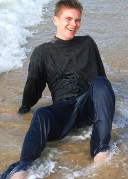 after school swim in jeans and swim shirt
